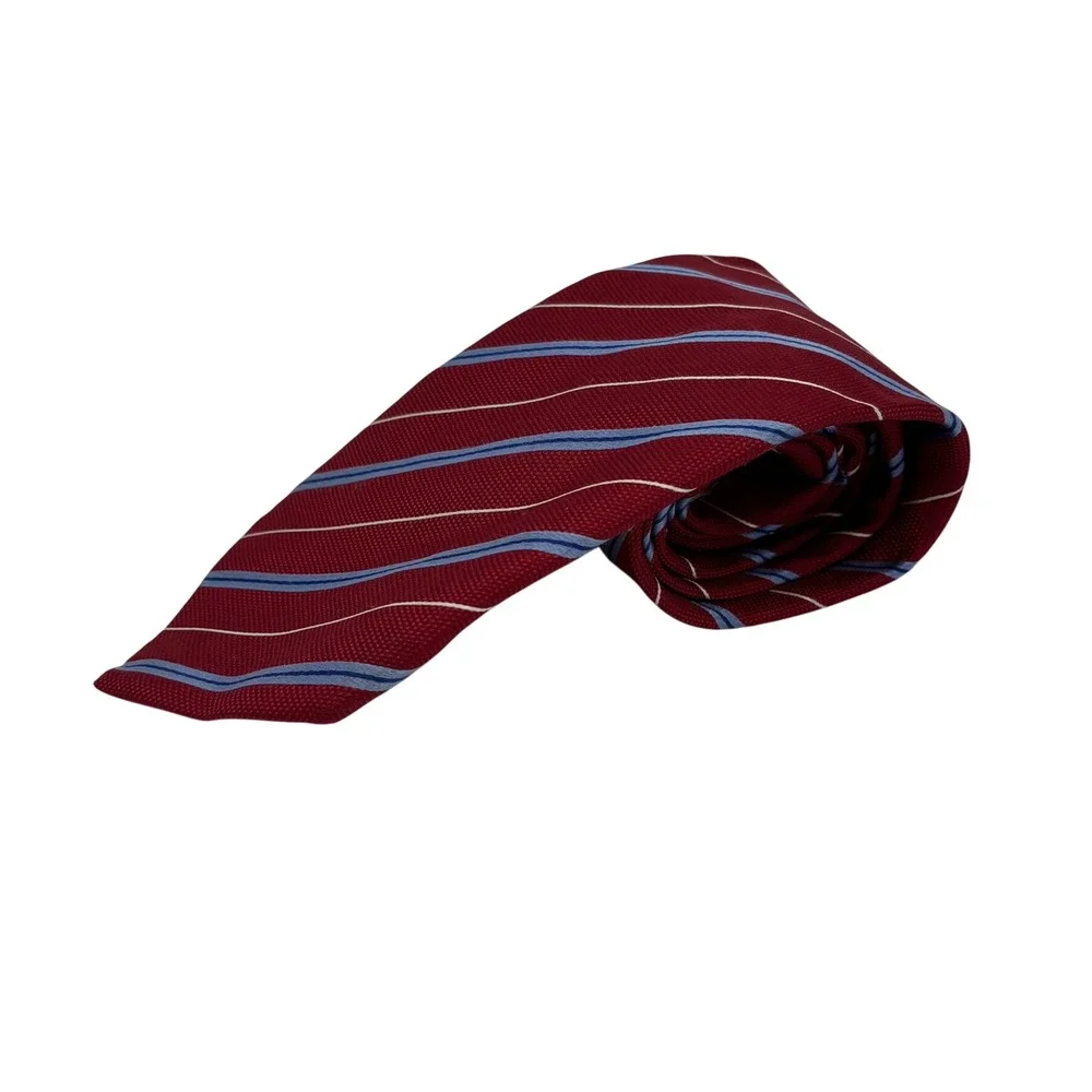 D'Este Necktie Mens Red Blue Striped Silk Made in Italy Business Formal